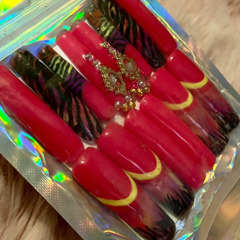 Neon Pink and Yellow Nail Set